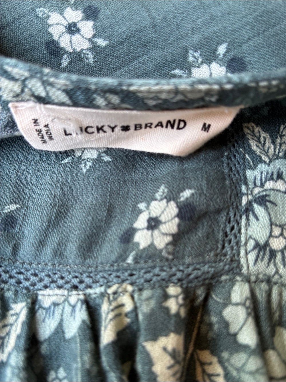 Lucky Brand Teal Green Floral Peasant Top - Picture 4 of 5